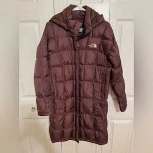The North Face Parka 600 Down Metropolis Hooded Long Puffer Coat Brown